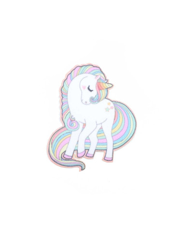 Aplicación unicornio de pie arcoiris