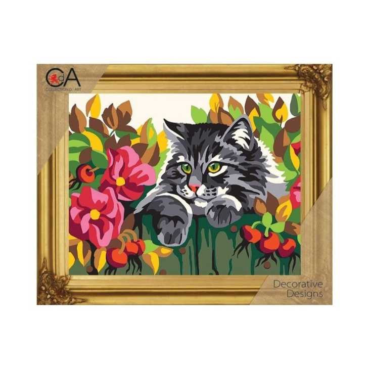 Kit petit point gato en la cerca | Mercería Online Pontejos