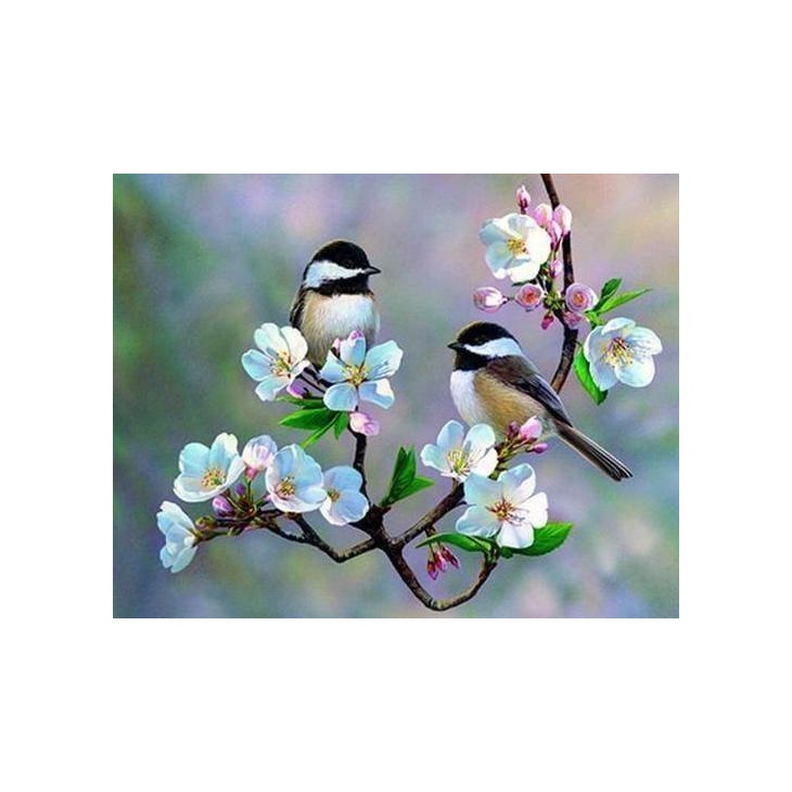 Kit punto de cruz diamante pájaros y flores blancas | Mercería Online Pontejos