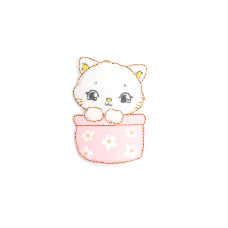 Thermo-adhesive patch kitten in flowerpot | Mercería Online Pontejos